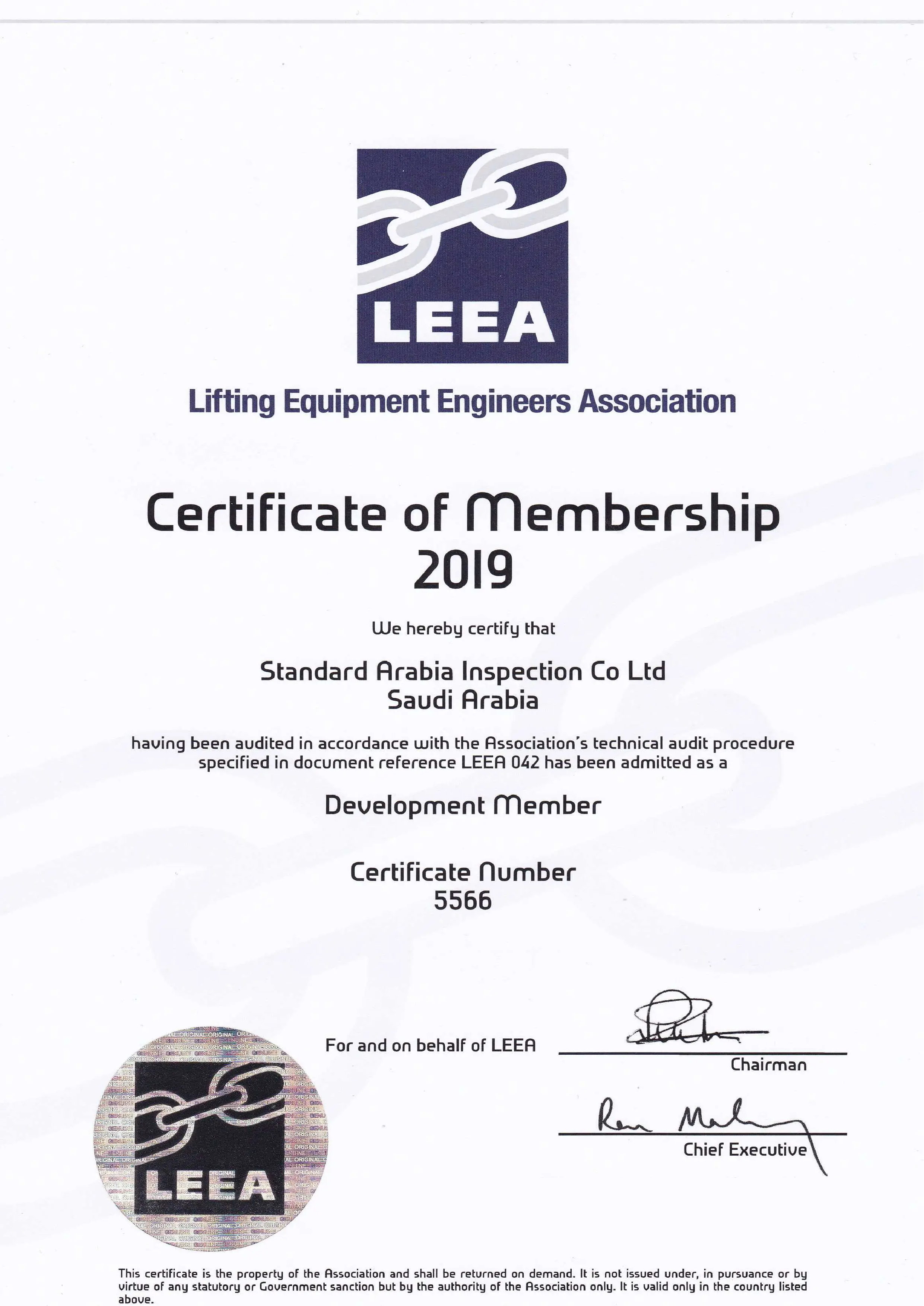 Certified as a member of the LEEA