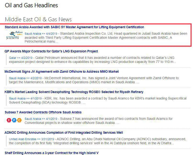 Awarded with SABIC 5Y Master Agreement for Lifting Equipment Certification